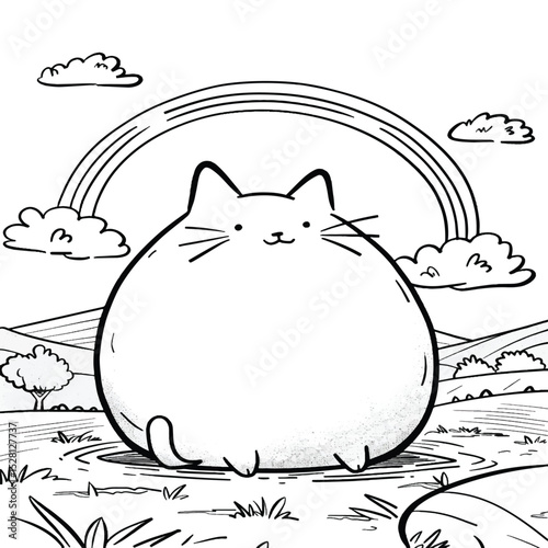 Cute cat with stripes isolated on white background. Funny fat cat smiling.