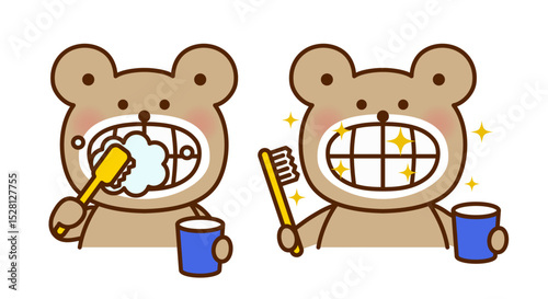 歯みがきをするかわいいくまのイラスト