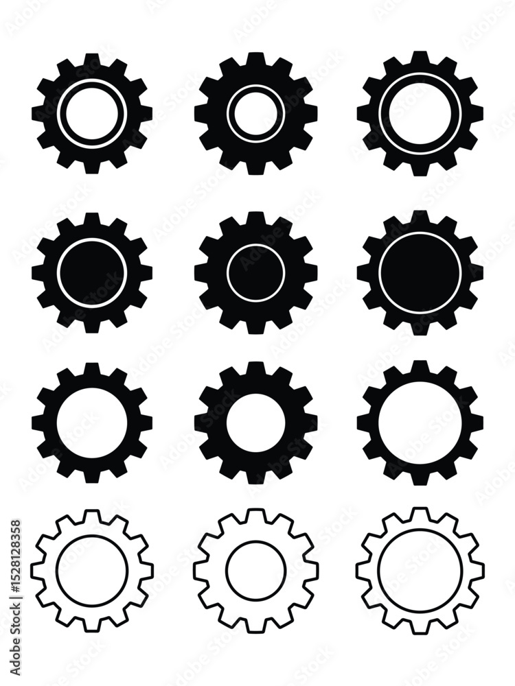 Obraz premium Gear icon set vector isolated on white background. wheel, cog, machine, gear, cogwheel vector symbol