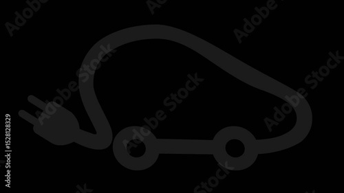 Animation loop of an electric car symbol with its electrical plug on a green screen with alpha channel