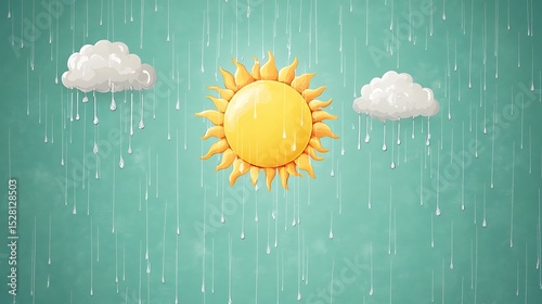 Sun with rain cloud weather icon on a crisp light teal background