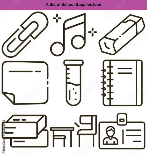 School Accessories Outline Style Icon Pack  