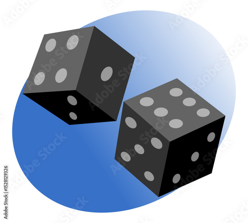 Two Dice on Blue Oval Background - Casino and Game Icon in Cool Tones