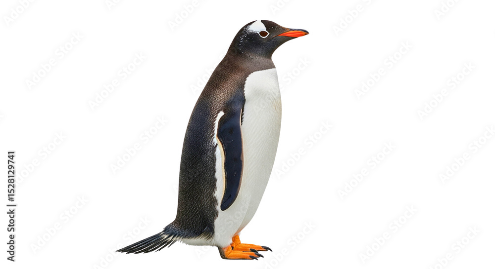 Obraz premium Full-body portrait of a penguin standing, on transparent background, PNG file
