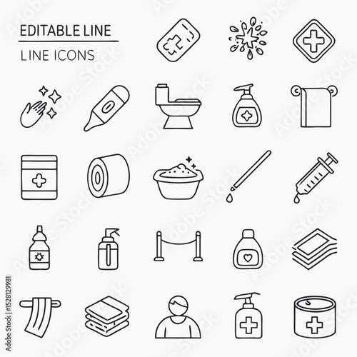 Toilet Hygiene Editable Line Icons Vector Pack 36 Outline Symbols