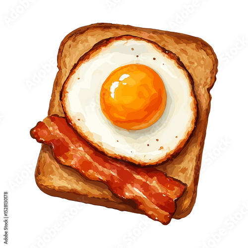 Crispy Bacon and Egg on Toast  Watercolor Breakfast Scene