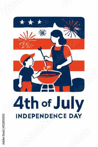 A family celebrates 4th of July with a barbecue under fireworks, showcasing unity and tradition.