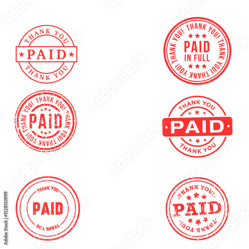 Paid and thank you grunge rubber stamp isolated on white background.