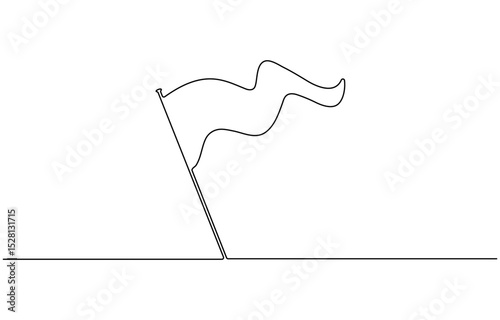 Crossed flags single continuous line art drawing. Black and white, Single Line Drawing of a Flag with Editable Stroke.