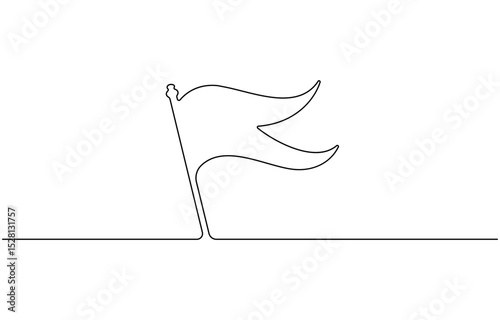 Crossed flags single continuous line art drawing. Black and white, Single Line Drawing of a Flag with Editable Stroke.
