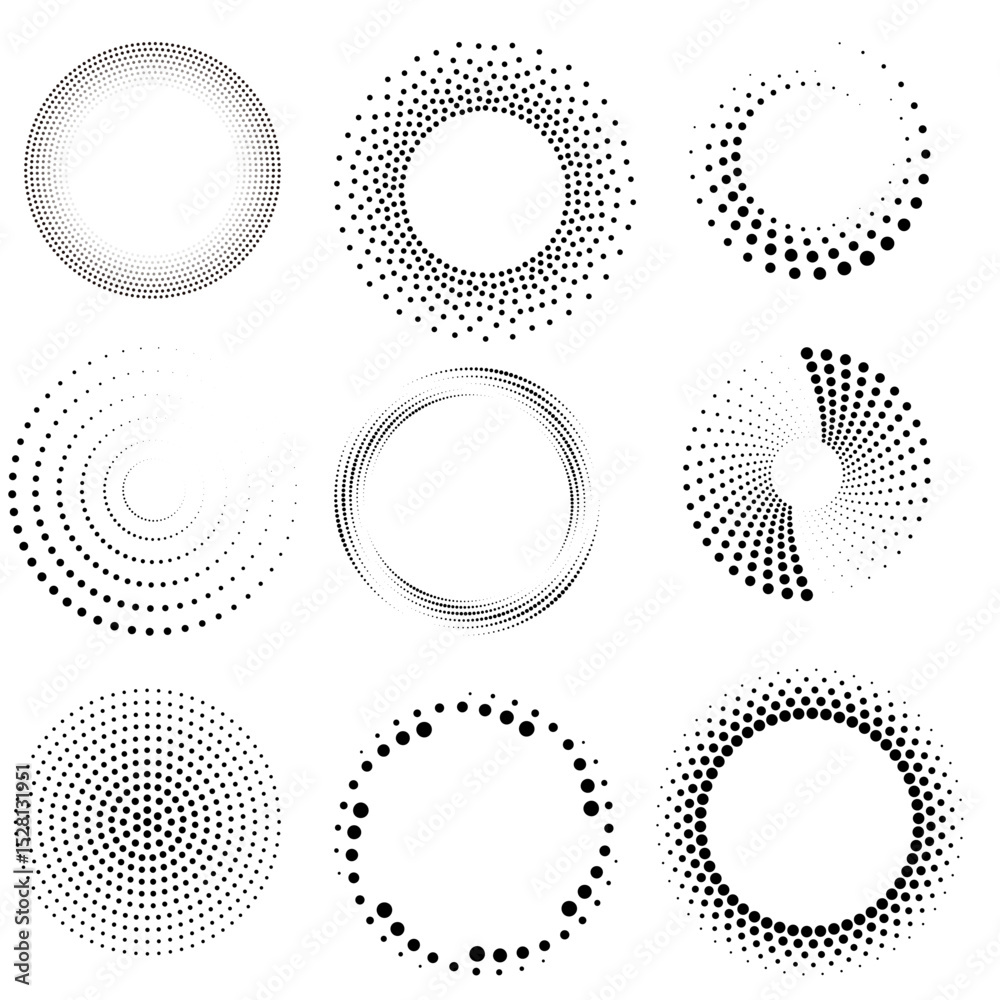 Dotted line circle frame.Dashed outline design of border.Icon of cut frame.Dashed line shapes used for graphics