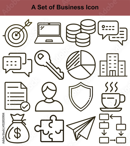 Line Art Icons Business, Finance, Strategy, Security, and Workflow Concepts Isolated on White Background