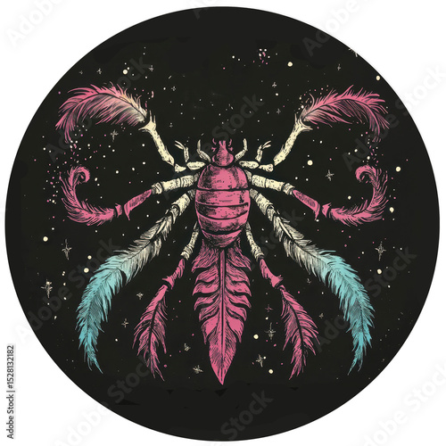 Scorpio zodiac illustration in Boho style on black background