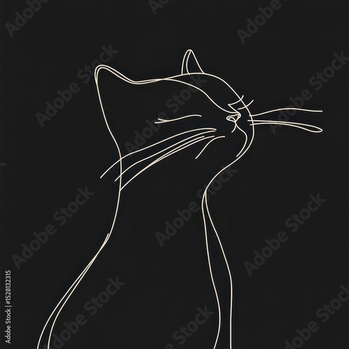 Minimalist line art of elegant cat silhouette against black background