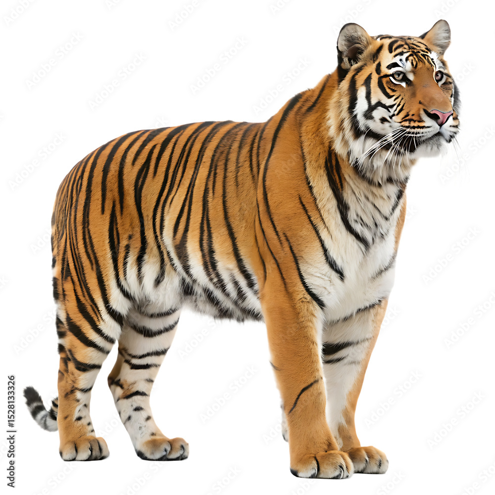 Obraz premium A large male Bengal tiger standing proudly isolated on a transparent background