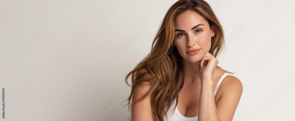 Fototapeta premium The elegant woman posing gracefully in a serene studio setting.