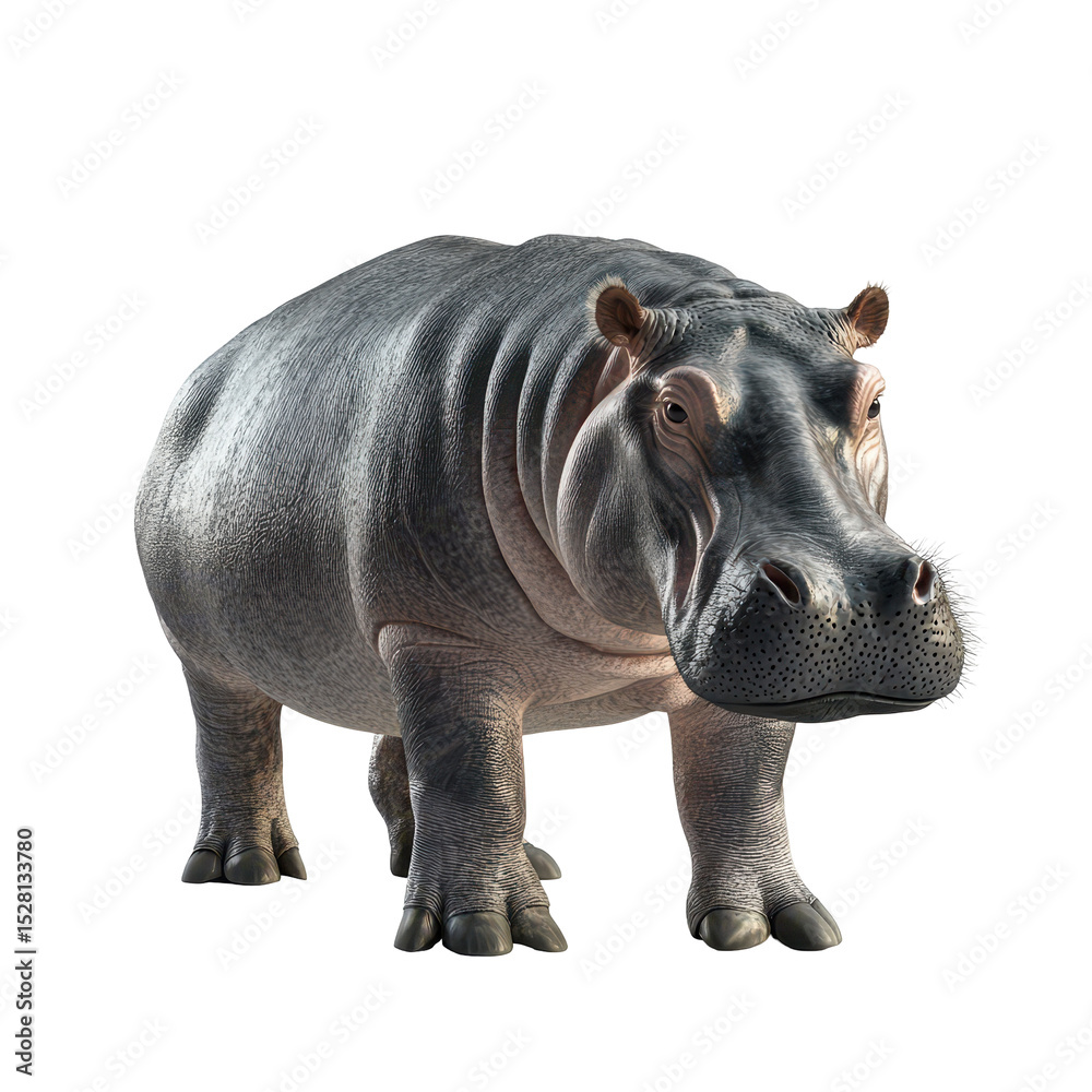 Fototapeta premium Hippo stands majestically in a natural habitat during the daytime highlighting its large size and unique features