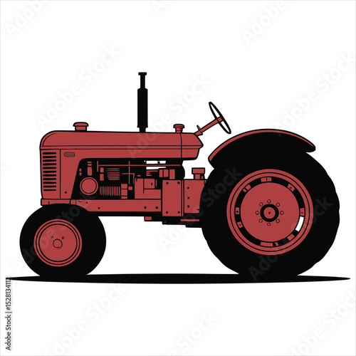red tractor isolated on white