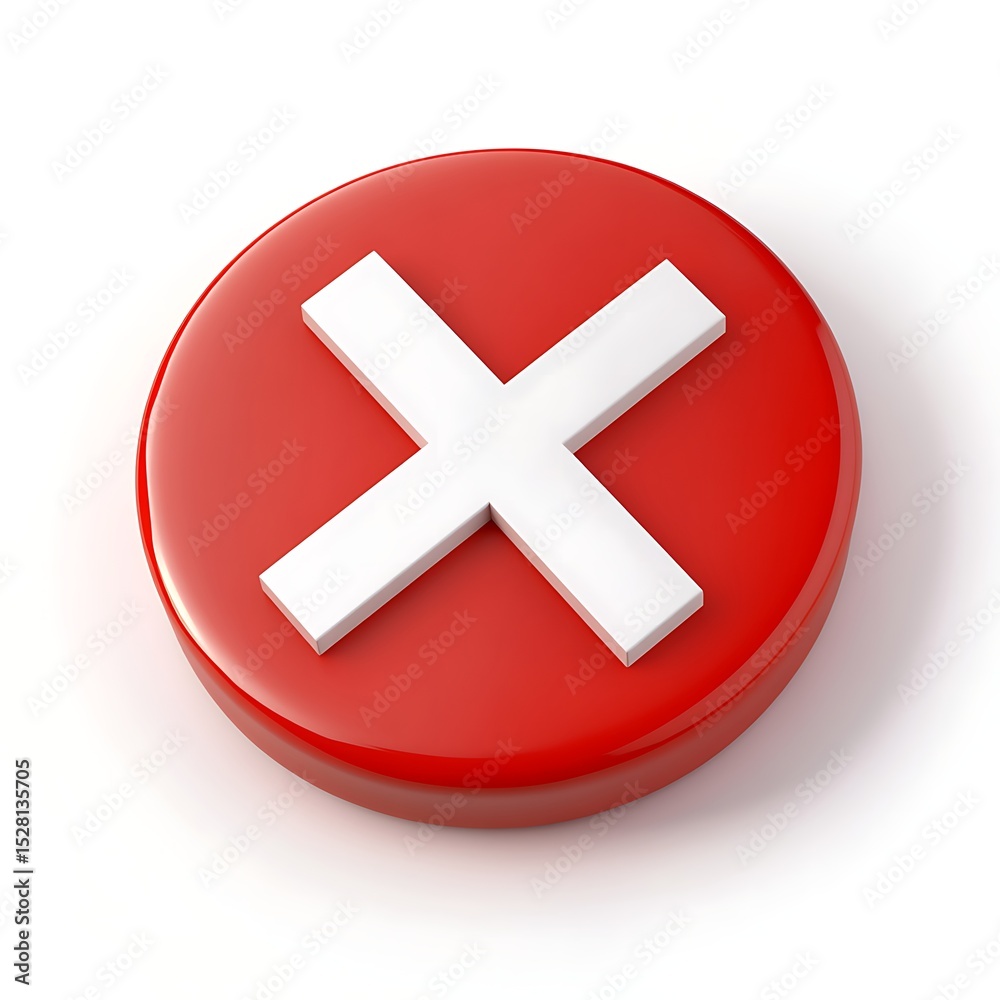 Obraz premium A close-up 3D render of a red circular button with a large white 'X' in the center