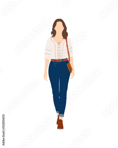 Flat vector people and illustration, woman with casual outfit