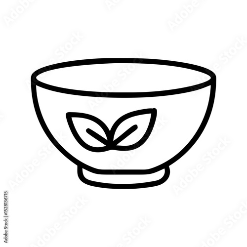 Matcha bowl icon with simple leaf design. Stylish matcha bowl illustration perfect for cafe menu or tea shop branding. This elegant matcha bowl image is ideal for creating memorable icons.