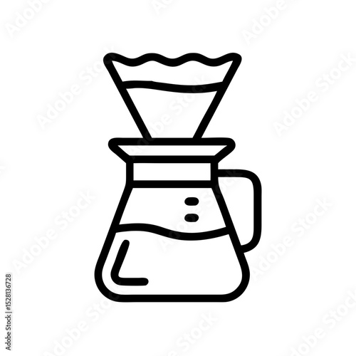 Pour over coffee brewing method icon.  Stylish pour over coffee maker with glass carafe and filter. Simple pour over coffee illustration perfect for cafe menu design or coffee shop branding.