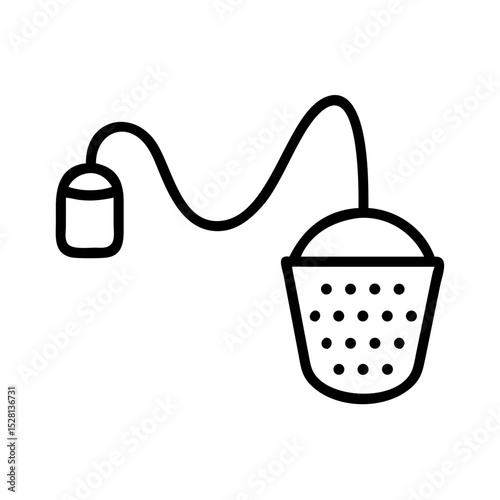 Tea infuser design with metal basket and string.  Simple tea infuser illustration perfect for tea packaging.  Stylish tea infuser graphic for menu design or website icon.