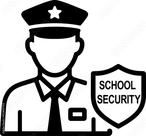 School security officer standing with badge and uniform in silhouette  
