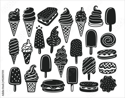 Ice Cream Silhouette Icon Set – Logo Template Vector Art