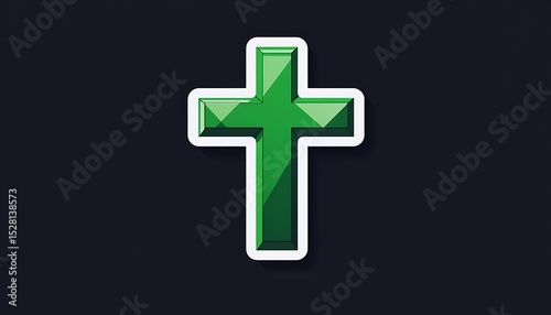 Cross vector icon in green and white for healthcare on a simple solid dark background