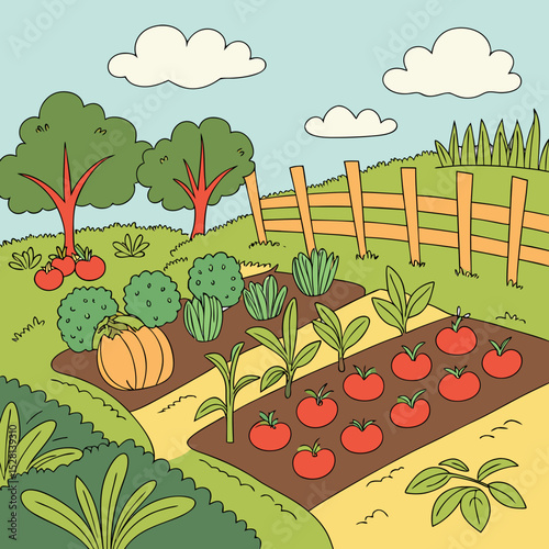 vector illustration of an apple orchard