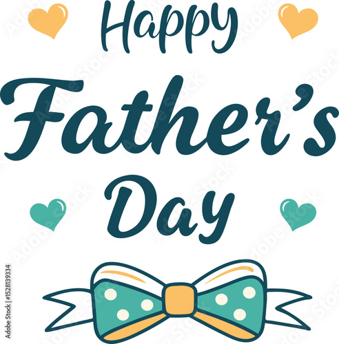 Happy fathers day text with bow tie and love colorful illustration design