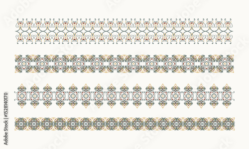 Elegant Ethnic Border Set – Seamless Traditional Decorative Pattern in Soft Tones