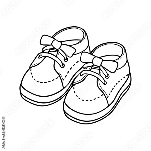 Cute baby shoes with bows in simple black and white design  