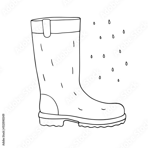 Waterproof rubber rain boot with raindrops in simple design  