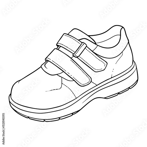 Drawing of children's sneaker with Velcro straps for active play  