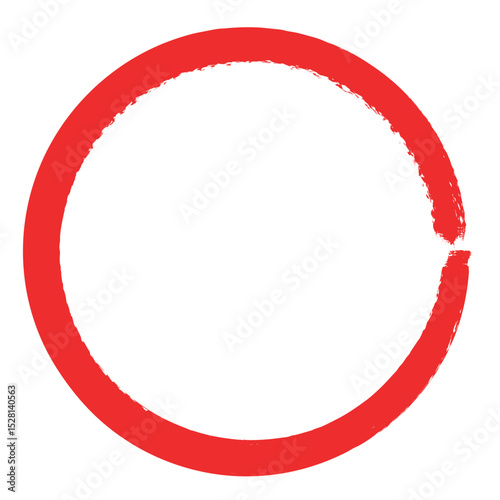 Red circle brush stroke vector Hand drawn round shape with rough edges Isolated ink circle for marking text, highlighting notes, underline design, checklist, sketch, logo or graphic element