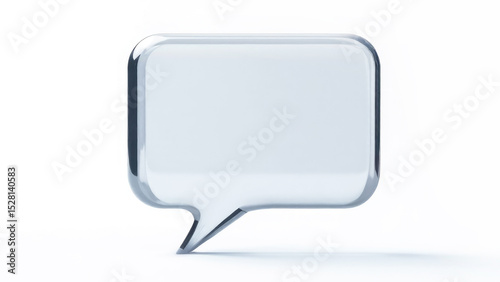Glass rectangular gray transparent 3D figure speech bubble chat isolated on white
