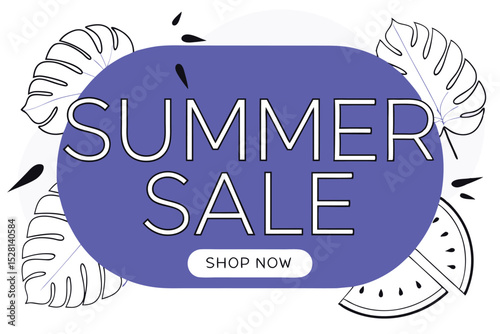 Summer sale design featuring tropical monstera leaves