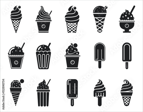 Stylized Ice Cream Vector Icons – Flat Black Silhouettes