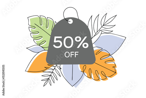Summer sale discount design featuring tropical palm leaves