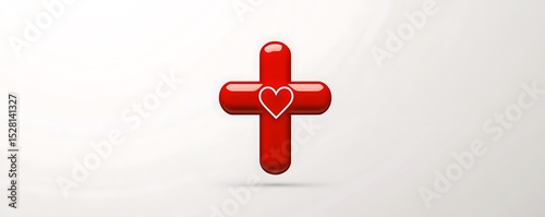 Vector icon of a cross and heart symbol in red on a solid white background