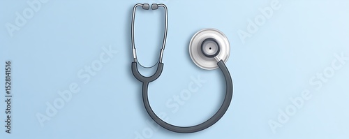 Vector stethoscope icon in light grey on a solid blue background for medical care