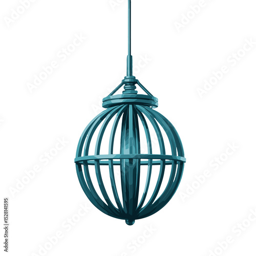 Modern spherical hanging light fixture in turquoise design on a white background for contemporary decor