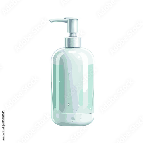 Stylish pump bottle with clear liquid on a white background for skincare and cosmetic products