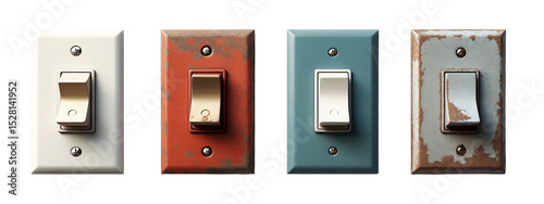 A set of four different colored light switches