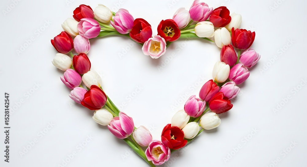 Obraz premium 可憐なチューリップが描く愛らしいハート 優しい光で輝く春色の花束. AI Generated