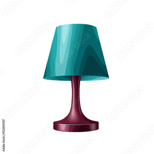 Modern lamp with turquoise shade and burgundy base on a white background for stylish interior decor