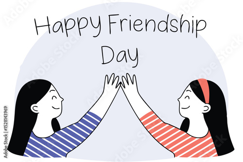 Joyful celebration design featuring two friends with arms raised high