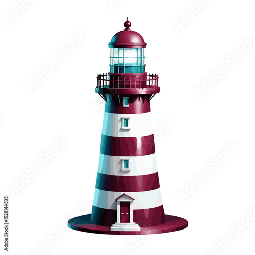 Stylish lighthouse with red and white stripes on a white background
